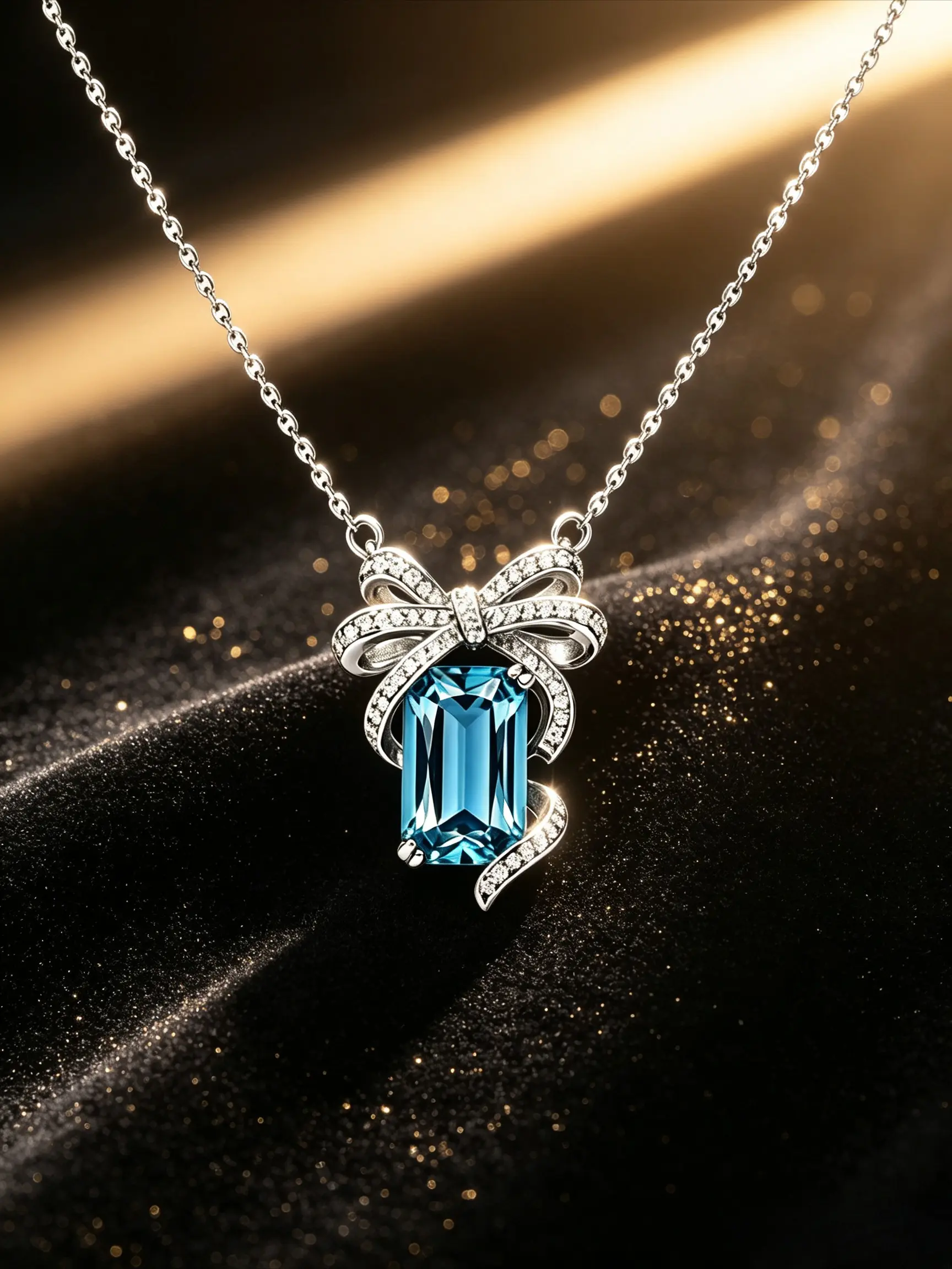 Multi-color Bowknot Rectangle Simulated Gemstone Pendant Necklace for Women, Pave CZ Bow Design Dainty Silver Plated Chain Necklace, Elegant Daily Party Jewelry Gift for Her, Blue/Pink/Yellow Available