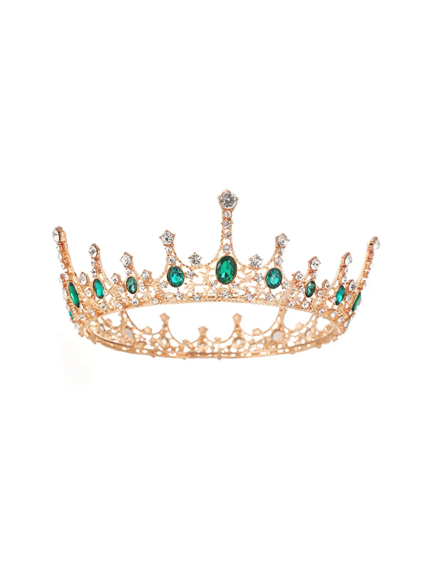 New European and American gold crown Elegant Crown Design headpiece bridal wedding hair accessory vintage queen princess diamond-encrusted round tiara