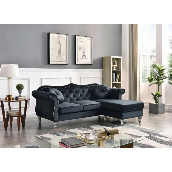 ARCH Sofa Chaise with Ottoman, Modern Living Room Furniture, Black Fabric Upholstered Couch with Chaise Lounge, Space-Saving Sectional Sofa for Apartment, Home Theater, Family Room, Single SKU, 1-Piece, Living Room Furniture for Apartment, Lounge