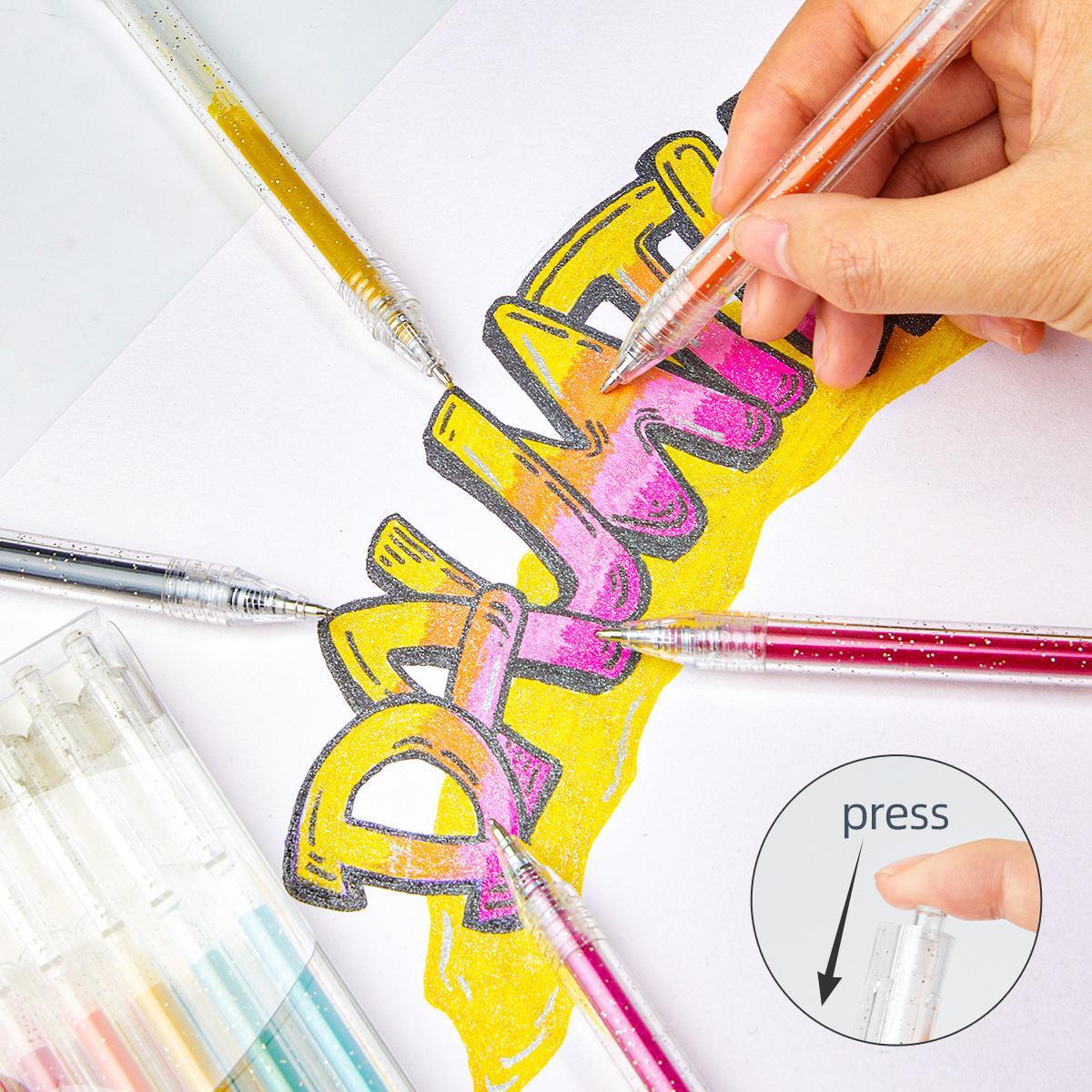 Glitter Gel Pen Set, 1.0mm Colorful Glitter Pen, Metallic Sparkle Pen, Colored Gel Pen for Handwriting Set, Notes and Markings, Students School Office Stationery