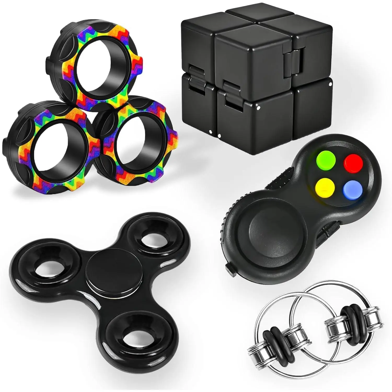 5PC Fidget Toys Set - Sensory Products for Autism, ADHD Stress Relief, Classroom Desk Gadget, Easter Basket Stuffers for Kids, Teens (Sensory Packs for Spinning Top & Cube Fidget Tools)