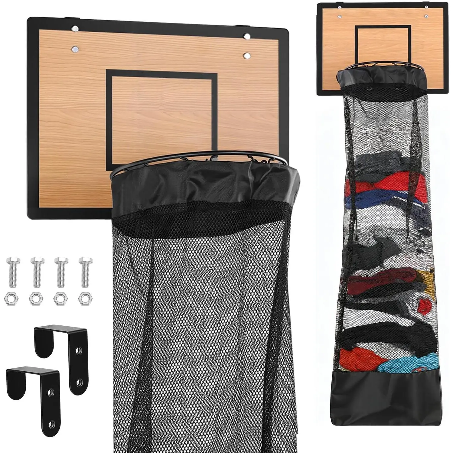 Over the Door Basketball Hoop Laundry Basket, Boy's Room Decor Basketball Laundry Hamper, Hoop Laundry Basket Over the Door for Room, Dorm Rooms, Bathroom