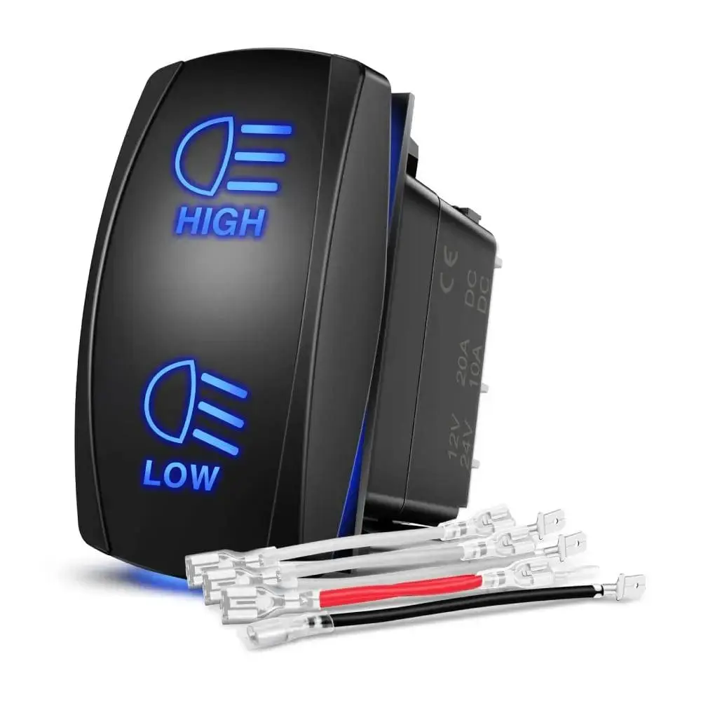 Nilight 7Pin DPDT On/Off Momentary High Low Beam Headlights Rocker Switch Blue