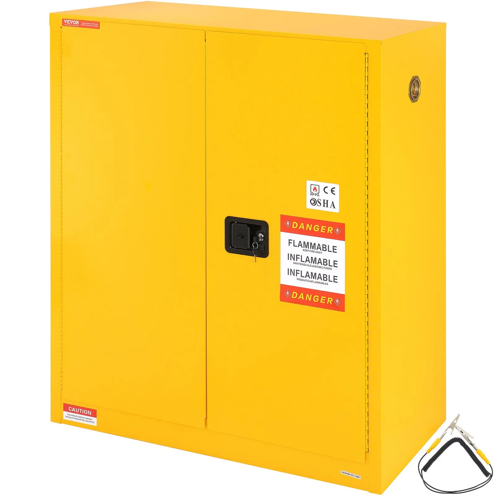 【Summerfinds】VEVOR Flammable Storage Cabinet 34 Gal, 43.1x18.1x50.1 inch Cold-Rolled Steel Flammable Liquid Storage Cabinet Explosion Proof with 1 Adjustable Shelf 2 Manual Closing Doors for Industrial Use, Yellow