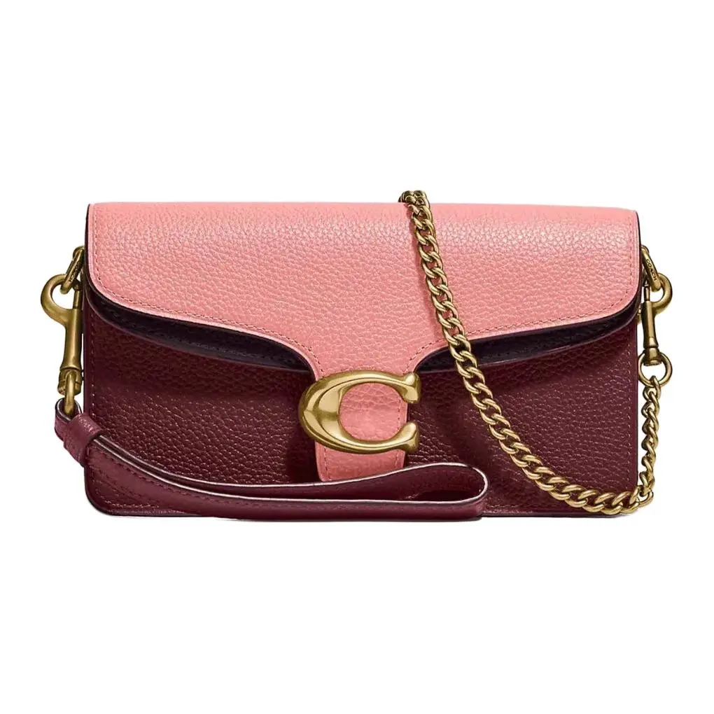 COACH Tabby 18 Mini Crossbody Bag for Women – Pebbled Leather with Classic C-Turn Lock, Macaron Pink and Burgundy