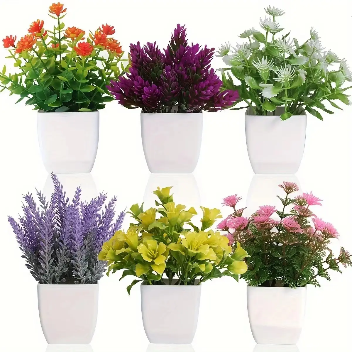 6 Mini Artificial Plants with Flowers, Small Fake Plants, Artificial Flower Decorations for Home Room, Farmhouse Bathroom Decor, Indoor Use