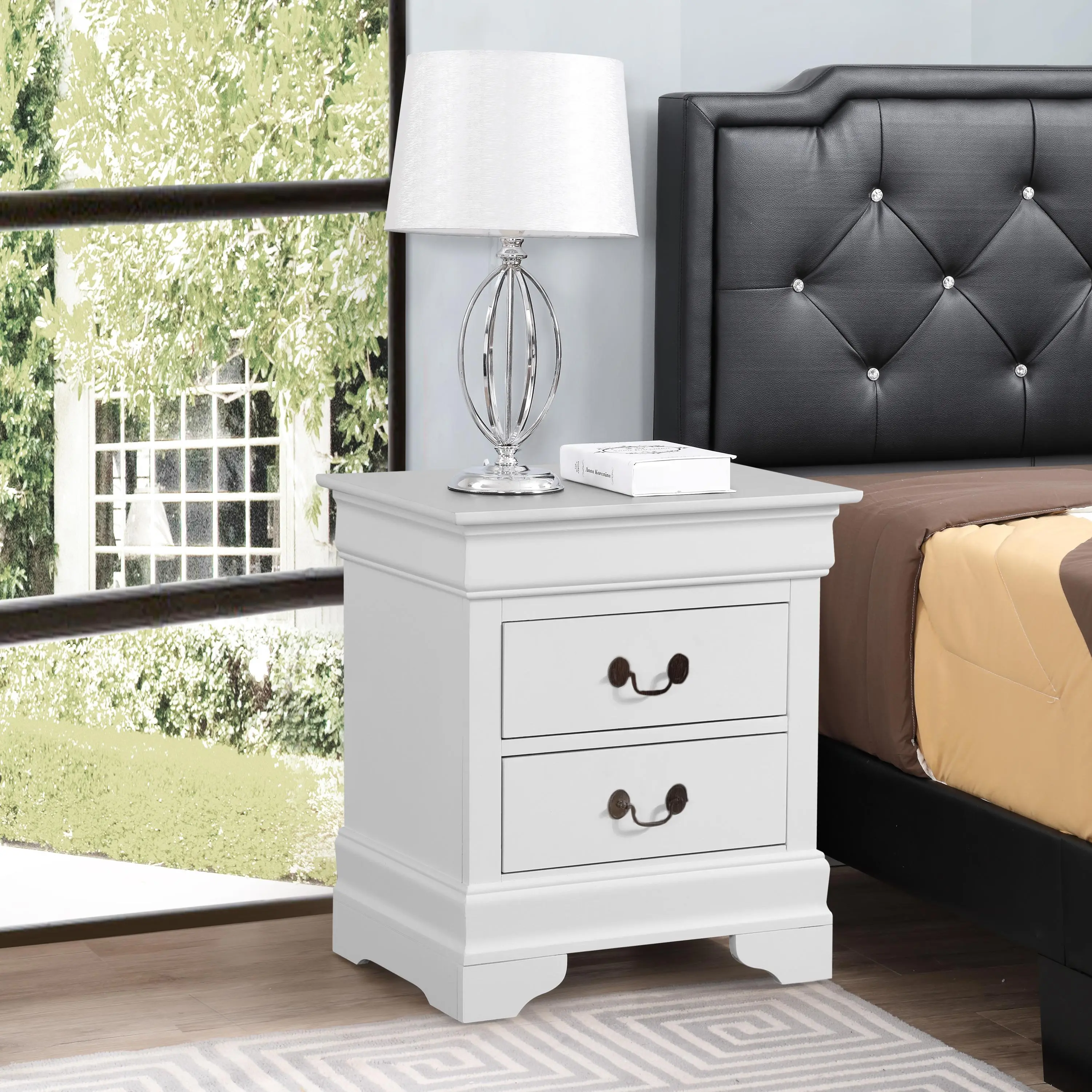 Nokaa Traditional Nightstand for Bedroom, White Finish, Particle Board Bedside Table with Drawer and Shelf, Compact Side Table for Living Room, No Assembly Needed, 1-Pack