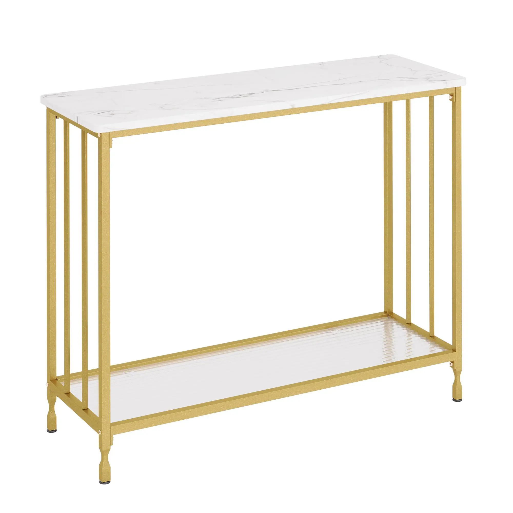 Freestanding Slim Narrow Console Table - Durable & Stylish Modern Sofa Table with Elegant Fluted Glass Shelf, Metal Frame, Storage for Entryway, Hallway