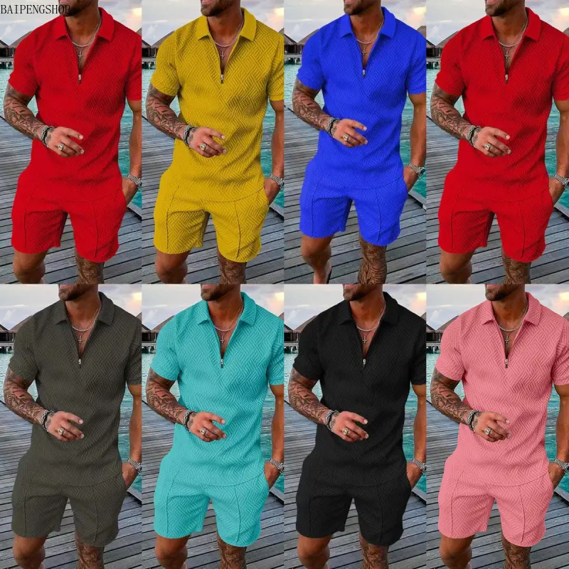 Men's 2-Piece Polo Shirt and Shorts Set, Casual Loose Fit Solid Menswear, Lightweight Breathable Fabric for Summer Holiday, Clothes, Polyester, Matching Set