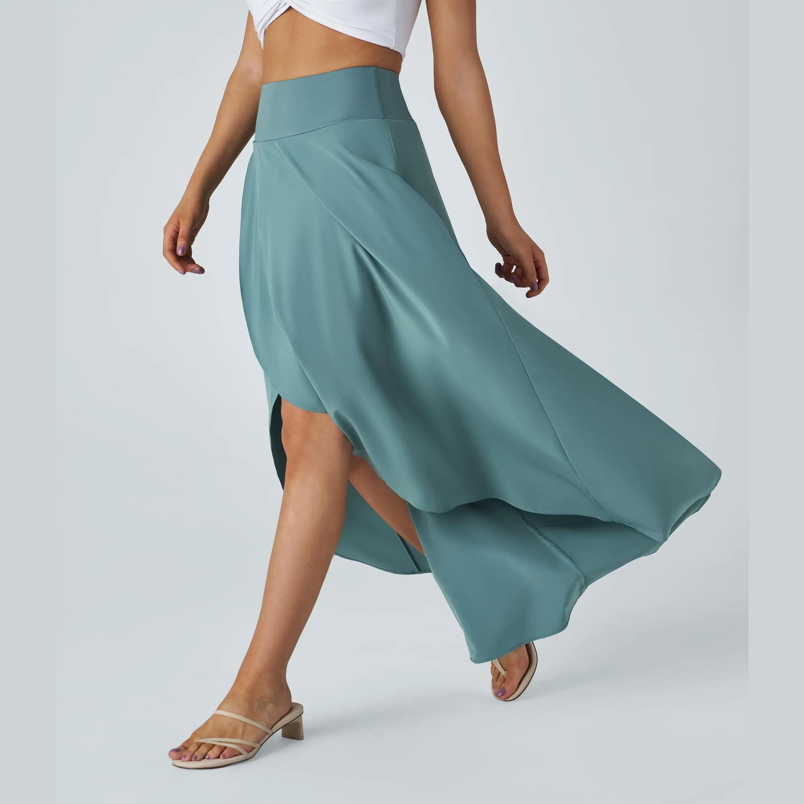 Halara Breezeful™ High Waisted High Low Ruffle 2-in-1 Flowy Quick Dry Casual Regular Maxi Skirt #BackToSchool