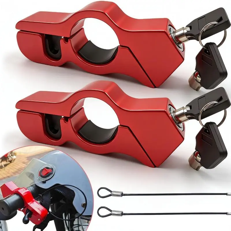 2PC Motorcycle Lock Set – Heavy Duty Anti-Theft Helmet & Brake Handlebar Locks, Universal Fit (<1.5″) for Motorcycles, Mopeds, Scooters, ATVs, Dirt Bikes, Street Bikes, Electric Scooters (Red)