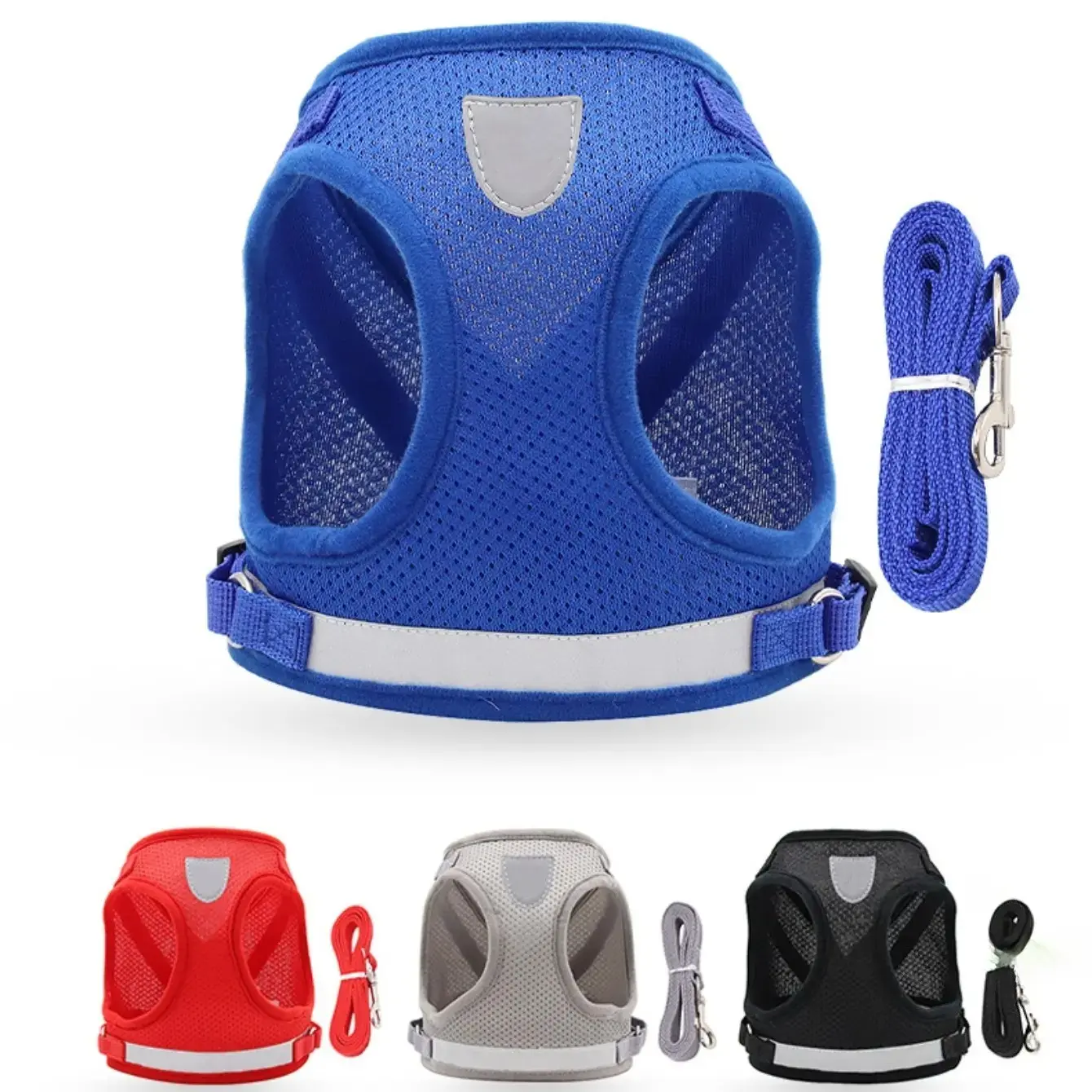 Adjustable No Pull Dog Harness Set with Leash, Step-In Pet Harness for Small Dogs, Puppies & Cats, Breathable Soft Mesh Padded Reflective Vest Harness, Anti-Escape Safety Harness for Walking, Training & Outdoor Travel