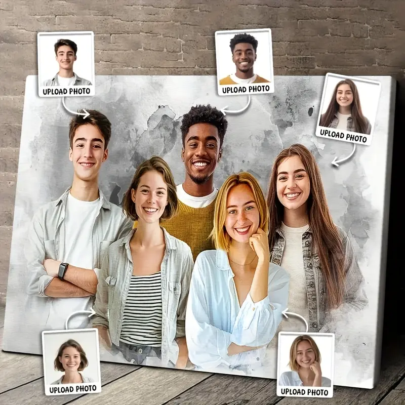 Custom Family Photo Canvas Wall Art, Personalized Portrait Canvas Print, Custom Group Picture Artwork, Turn Your Photos Into Beautiful Memory Keepsake, Unique Gift for Family Friends Birthday Anniversary Christmas Home Decor