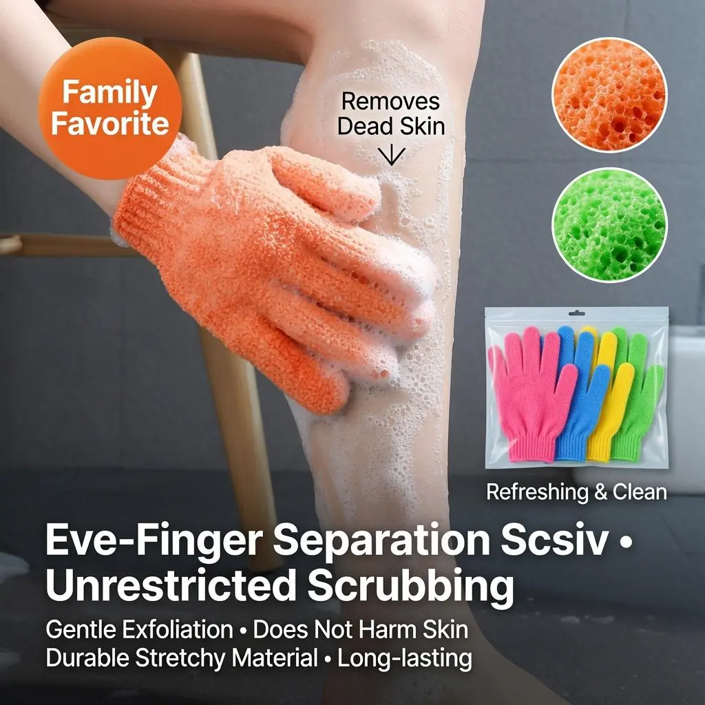 6 Pack Exfoliating Bath Gloves Color Random Nylon Five Finger Body Scrub Mitt Double Sided Dead Skin Remover Shower Wash Gloves For Men Women Bathroom Supplies
