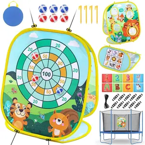 Kids Trampoline Toss Game, 3 in 1 Bean Bag Toss Game with Dart Board & Target Board, Trampoline Games Accessories for Kids Outdoor Backyard Party Toy for Boys Girls Ages 3-6