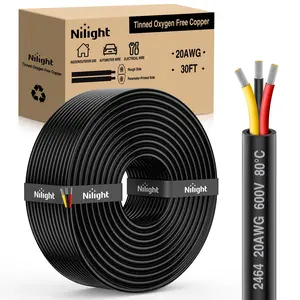 Niligft 30FT 20AWG 3 Conductor Electrical Wire Tinned Oxygen Free Copper Red Black Yellow 3 Wires Parallel 600V DC Flexible PVC Case Extension Cords for LED Strips Lamps Lighting fathersdaygift