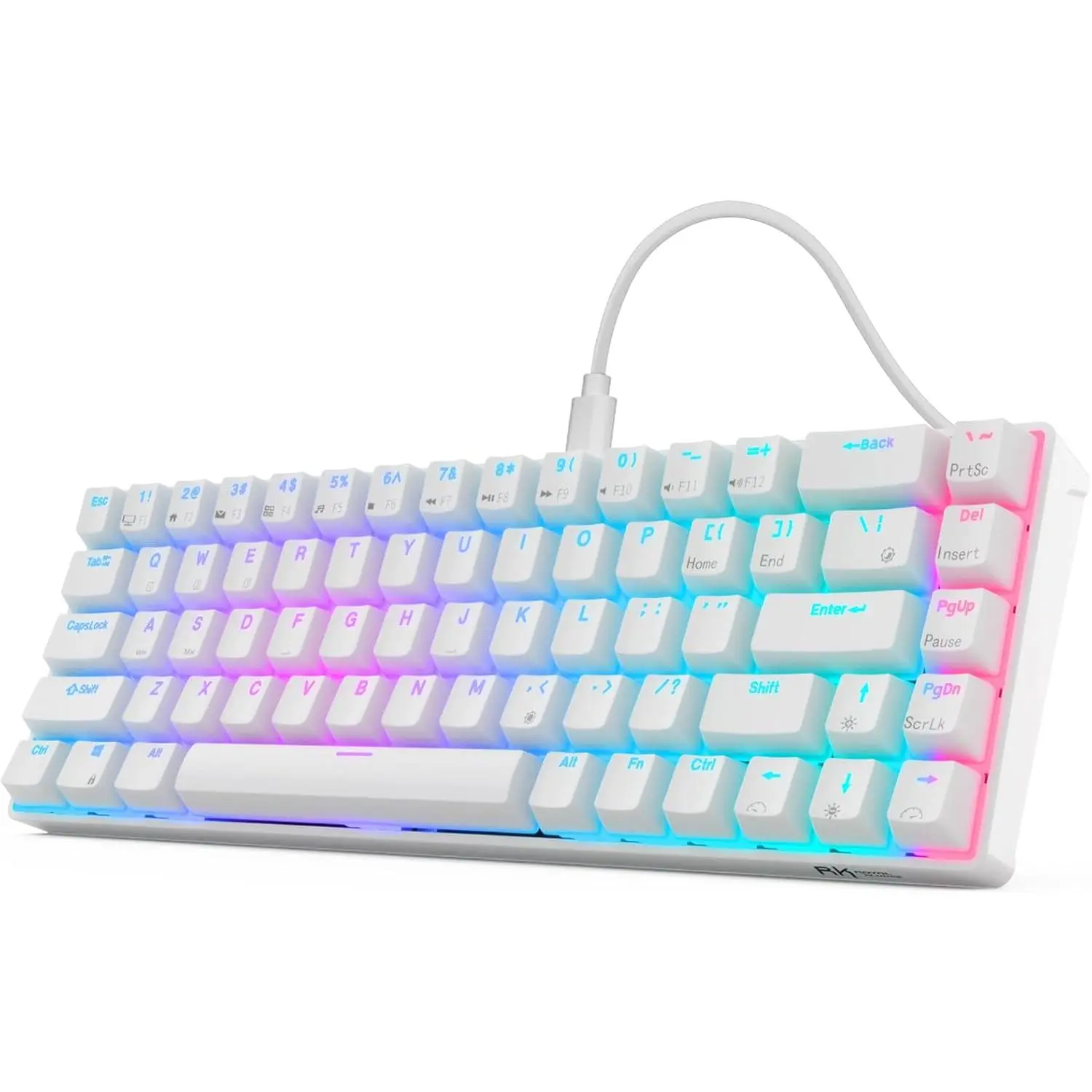 68 Wired 65% Mechanical Keyboard, RGB Backlit Ultra-Compact 60% Layout 68  Gaming Keyboard, Hot Swappable Keyboard with Stand-Alone /Control , Red  White
