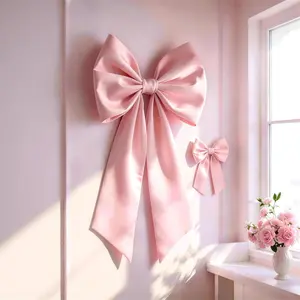 Pink Bow Decor 2 Pack Large & Small Pink Coquette Room Backdrop Wall Decor for Valentine's Day Bachelorette Bridal Shower Wedding Birthday Christmas Decorations