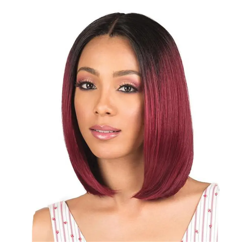 Amazon New Product Cross-Border Wig Black Gradient Red Middle Part Bobo Bob Full Wig Manufacturer Wholesale