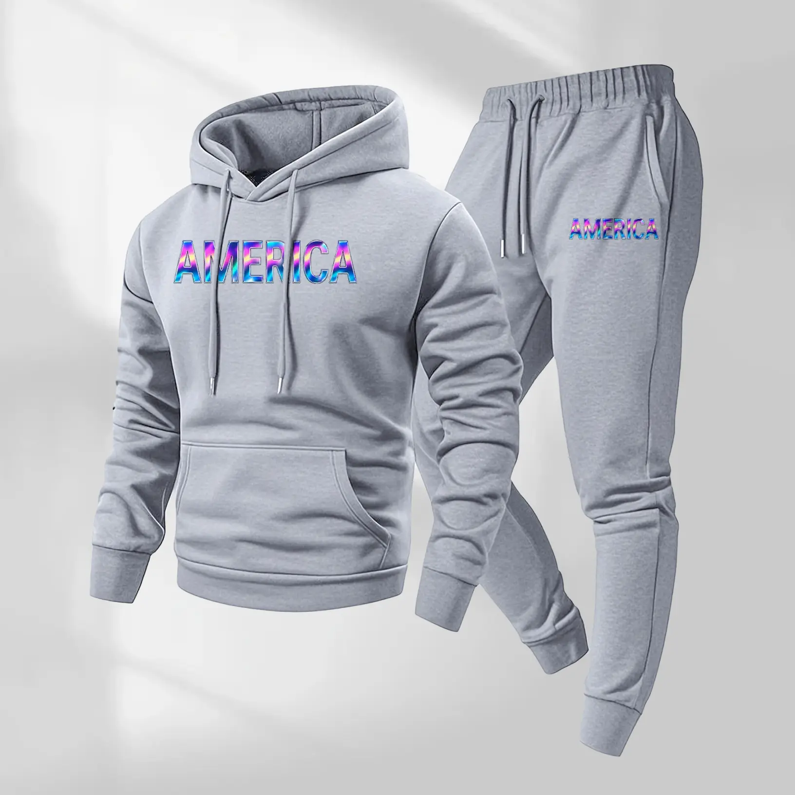 Men's America Printed Hoodie & Drawstring Sweatpants Set Casual Athletic Long Sleeve Hooded Jacket & Trousers for Fall Winter Daily Wear Sportswear Indoor Outdoor Tracksuit Athleisure