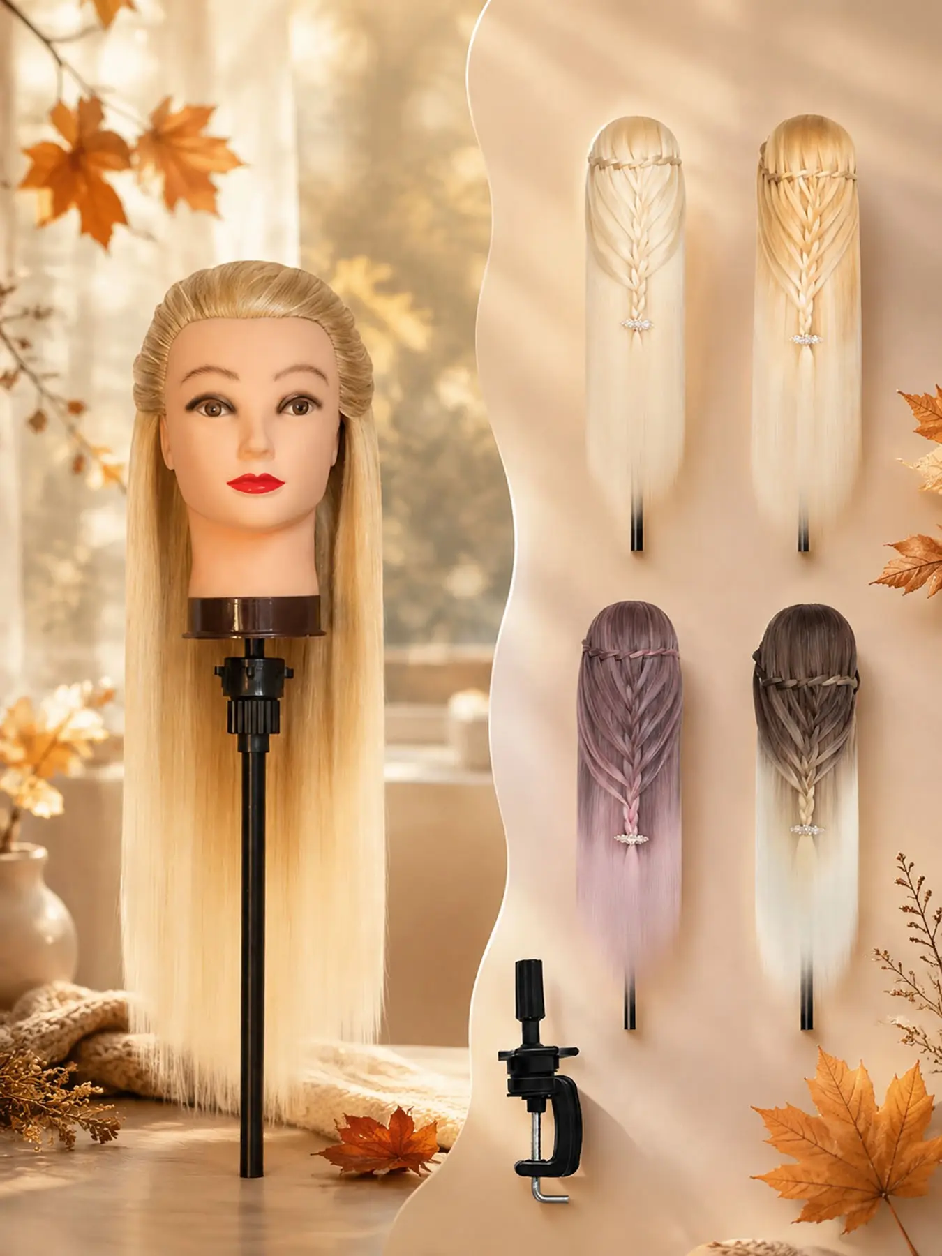 30 Inch Mannequin Head Synthetic Hair with Clamp Stand, Long Hair Braiding Practice Head for Hair Styling, Cosmetology Mannequin Head for Students, Hair Braiding Training Head for Beginners, Salon Practice, DIY Hairstyles and Hair Tutorials, Golden Blonde