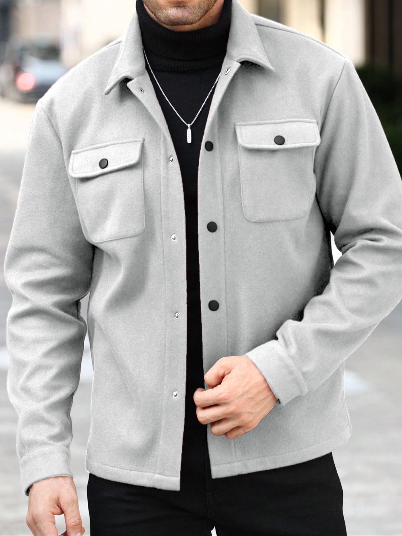 Men's Simple Woolen Jacket Coat, Fashion Casual Fitted Design, Suitable for Work or Outing, Lightweight Outerwear, Enhance Your Wardrobe Taste