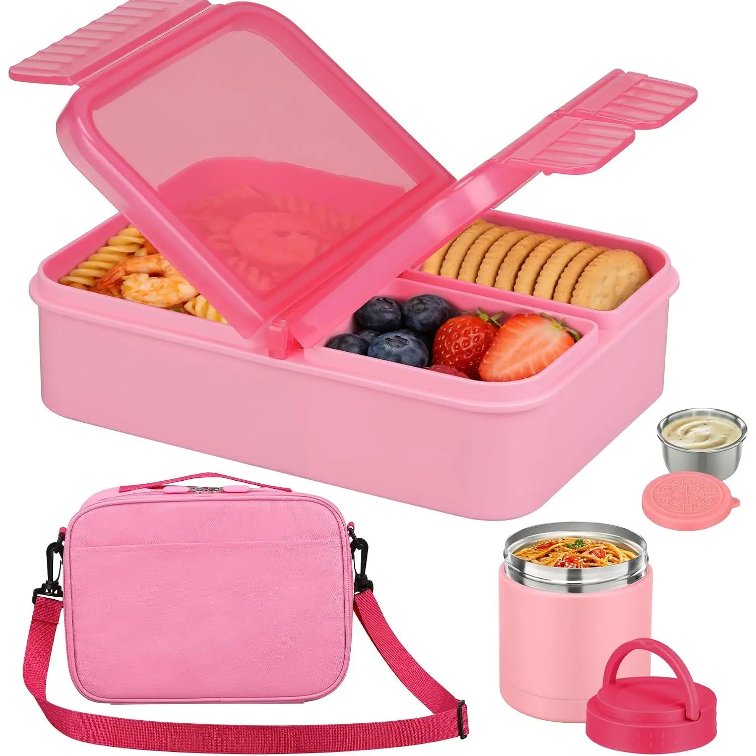 Bento Lunch Snack Box Set for    Containers with Lunch Bag | Bento Lunch Snack Box Set for  with Insulated Lunch Bag, Sauce Box,Removable Dividers for  Girls Boys Teens