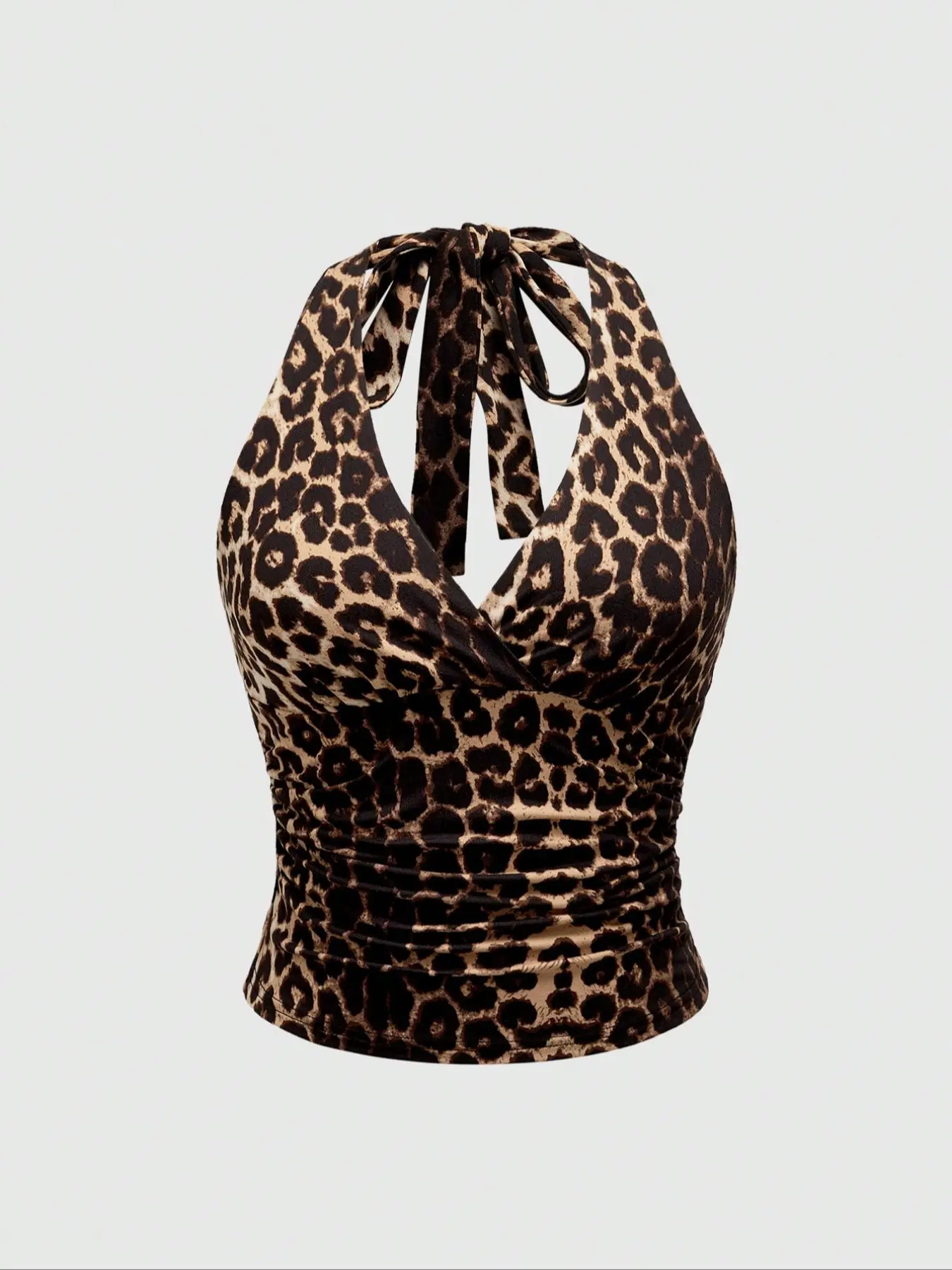 Elegant Plain Color Leopard Print Chic Halter Neck Women's Tank Top, Casual Elegant Sleeveless, Summer Fitted Knit Fabric, Stylish Ladies' Casual Wear