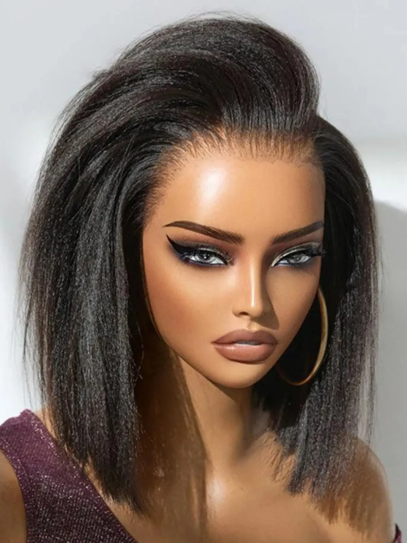14-Inch Short Bob Wig, Soft Natural Yaki Straight Synthetic Hair, Lace Front, Pre-Plucked, Heat Resistant, Glueless, Women's Daily Wear, Lace Frontal Bob, Glueless Lace Wigs