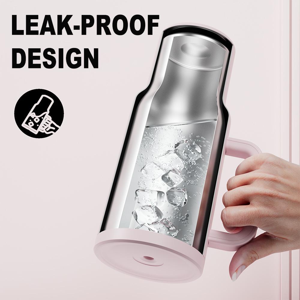 40oz Patterned Straw Handle Cup, 1 Count Multi-grid Ice Cube & Leak-proof Cup Lid with Silicone Handle, Stainless Steel Insulated Wide Mouth and Narrow Bottom for Easy Cleaning and Car Loading, Tumbler Insulated Travel Drinkware