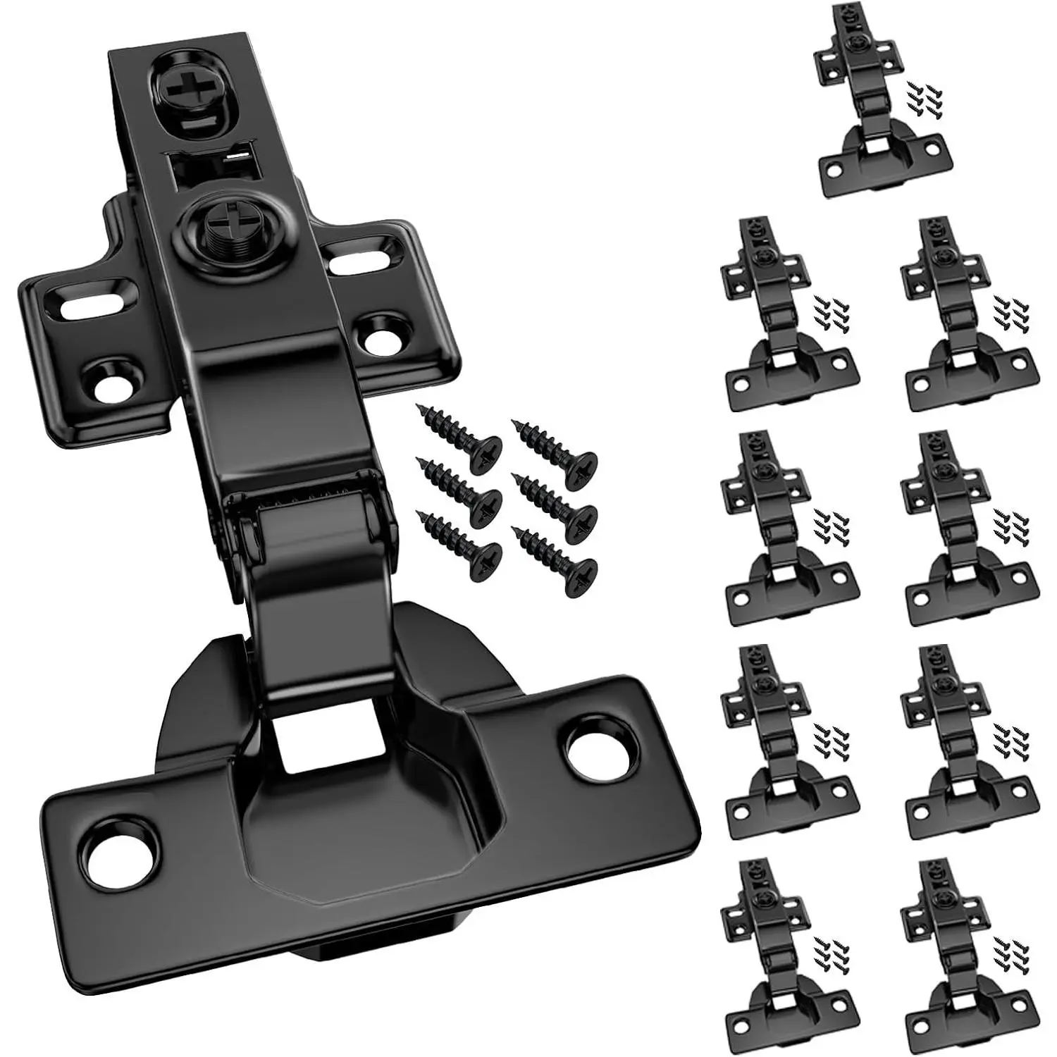 10-Pack Quiet Close Soft Close European Concealed Hinges with Screws, Full Overlay Frameless Adjustable Hinges for Kitchen Cabinet Doors, Cupboard Hardware