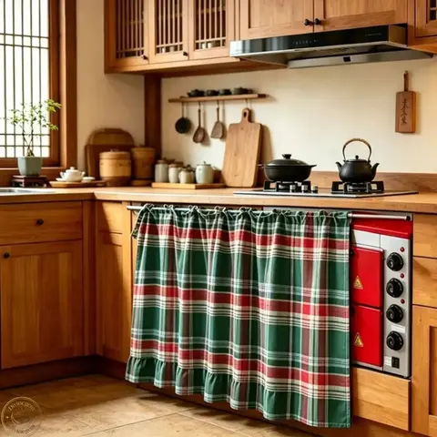 2026 New Gingham Tiered Length Stove Front Curtain with Ruffled Edge - Tie-On Short Window Valance, Plaid Floral Washable Fabric Kitchen Dust Cover, Rustic Indoor Recreation Farmhouse Home Decor Accessory