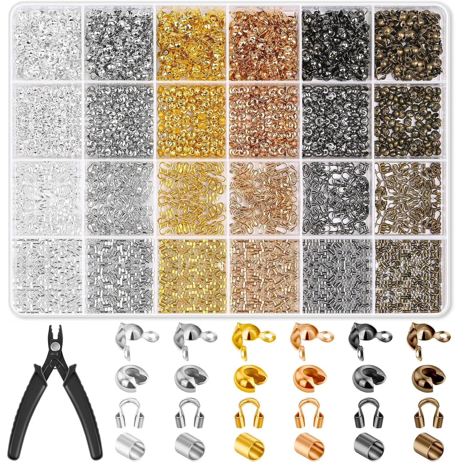 2251 count Crimp Beads for  Making, Knot Covers, Crimp Bead Covers, Crimp Tubes and Wire Guardians with Crimping Pliers for DIY  Bracelets Necklaces Making
