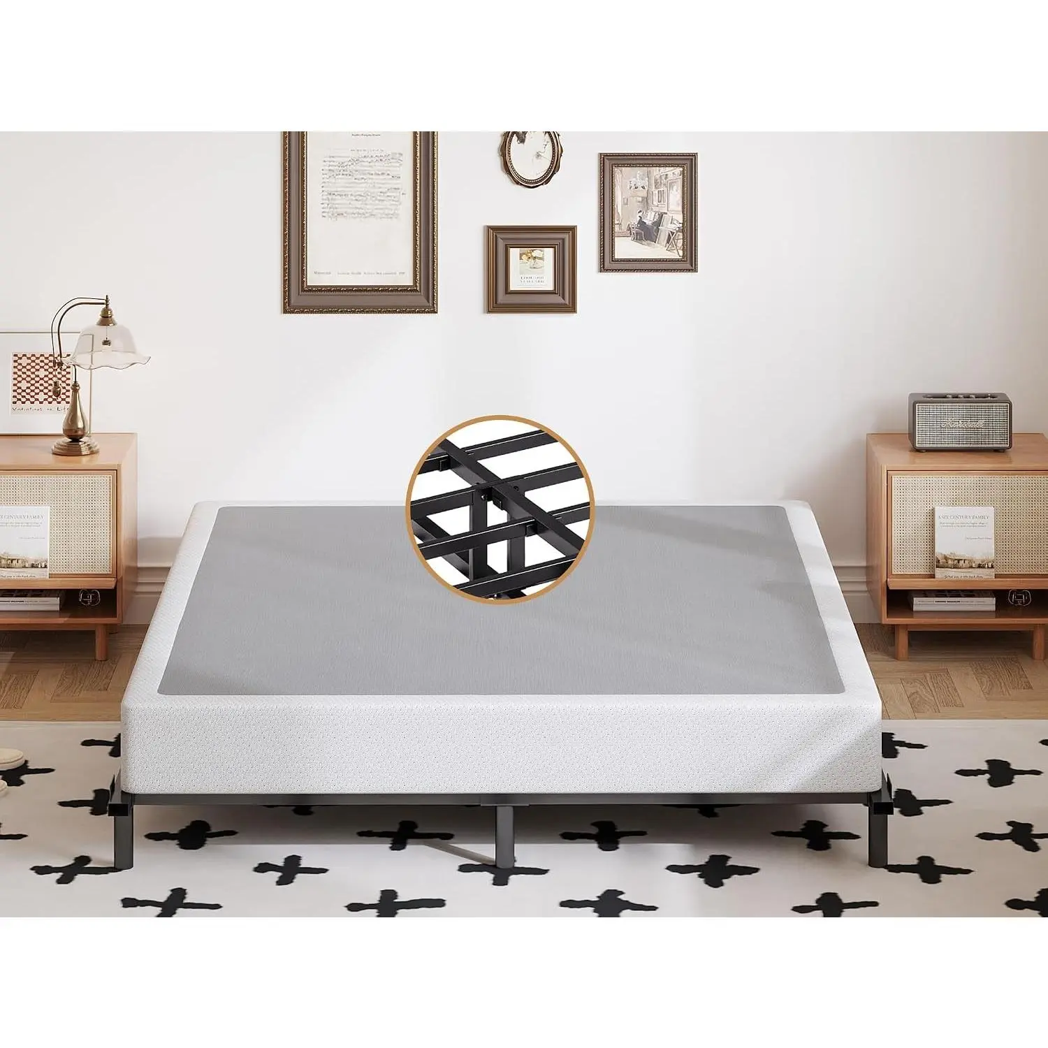 Queen Size 5-in Low Profile Box Spring - Solid Metal, Steel Frame Heavy Duty Mattress Foundation with High Max Weight Capacity, Quiet Assembly, No Noise, Easy Cleaning (Box Spring Only)