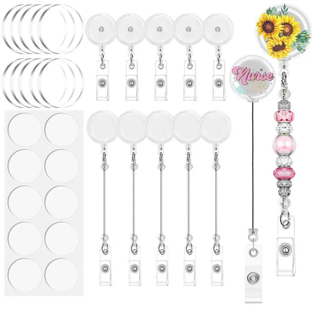 2D 30pcs Pack DIY Retractable Badge Holder Reels with Clear Acrylic Blanks & Alligator Clips - Retractable Reel Suitable for Nurse Badges, Teacher Gifts, Name Tags, Lanyard for, Hospital, Office Organization