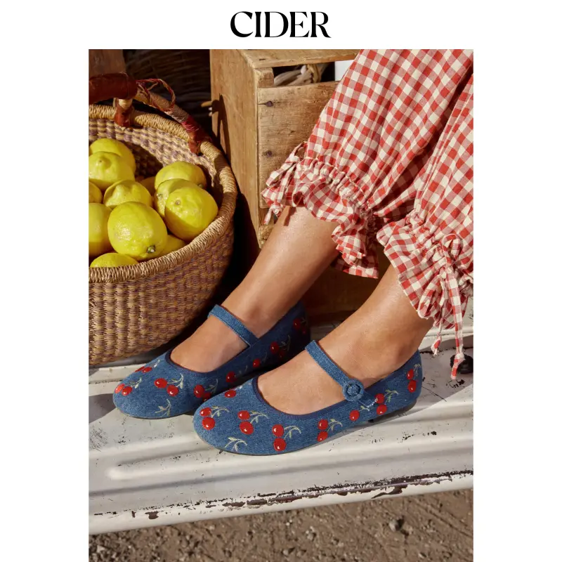 Cider CHERRY EMBROIDERED MARY JANE FLATS