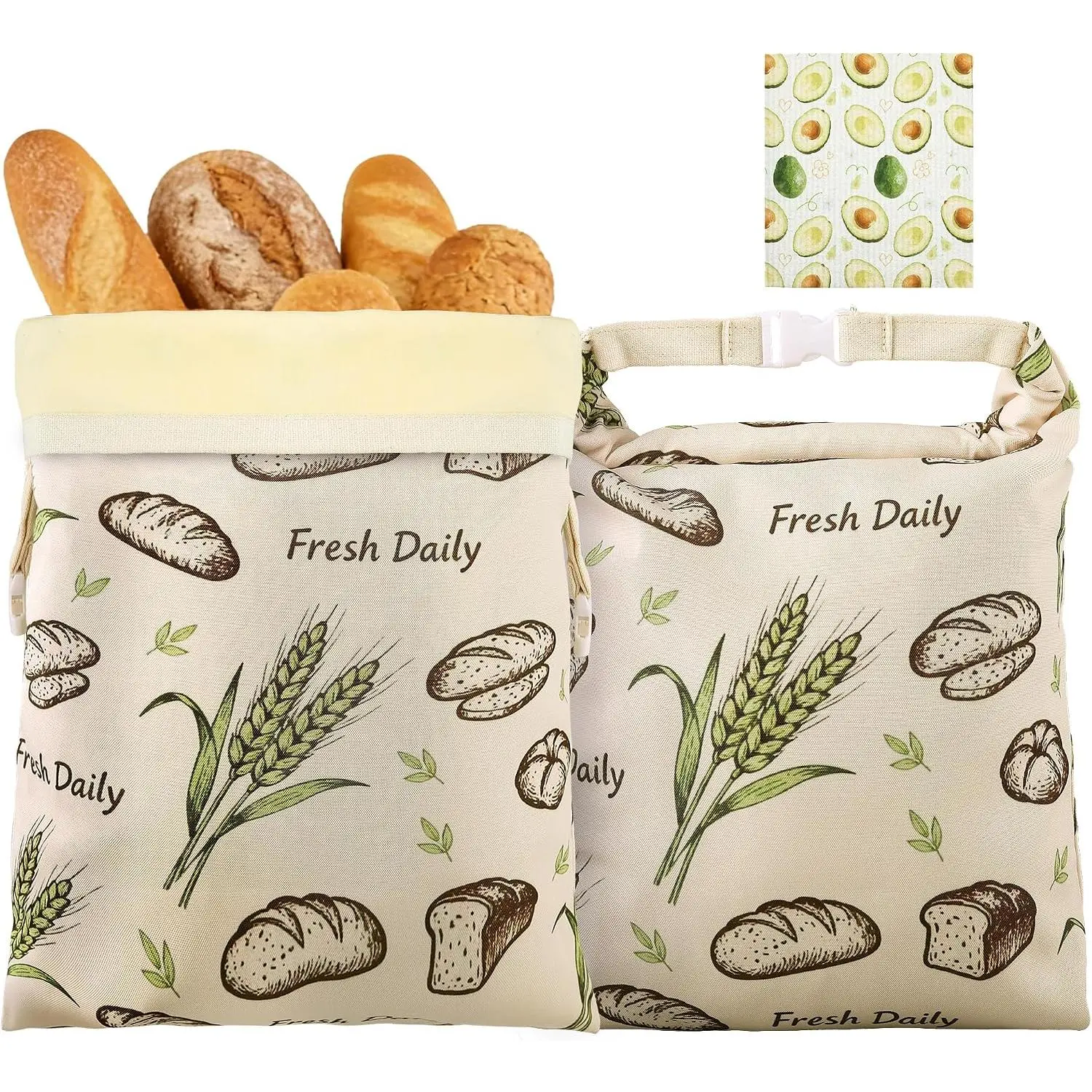 2 Pack Beeswax Bread Bags for Homemade Bread,17x13 In Sourdough Storage Bags,Snap Lock Seal Keeps Bread Fresher ,Matching  Cleaning Cloth,Gifts for Love Baking