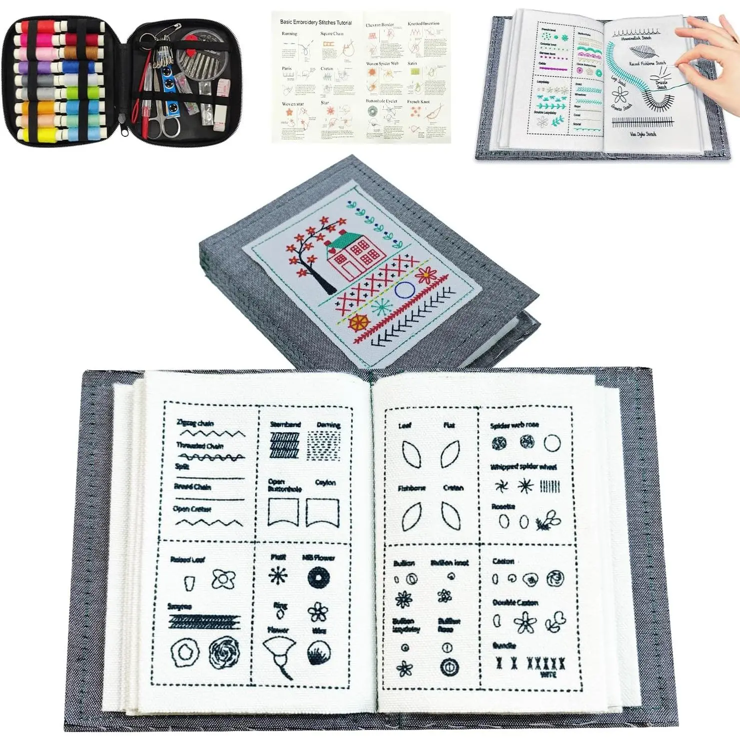 Embroidery Stitch Book Kit, Stitch Book Embroidery Kits  , Embroidery Books of Stitches on Linen Fabric, Comes with a Complete Toolkit and Instructional Tutorial unique