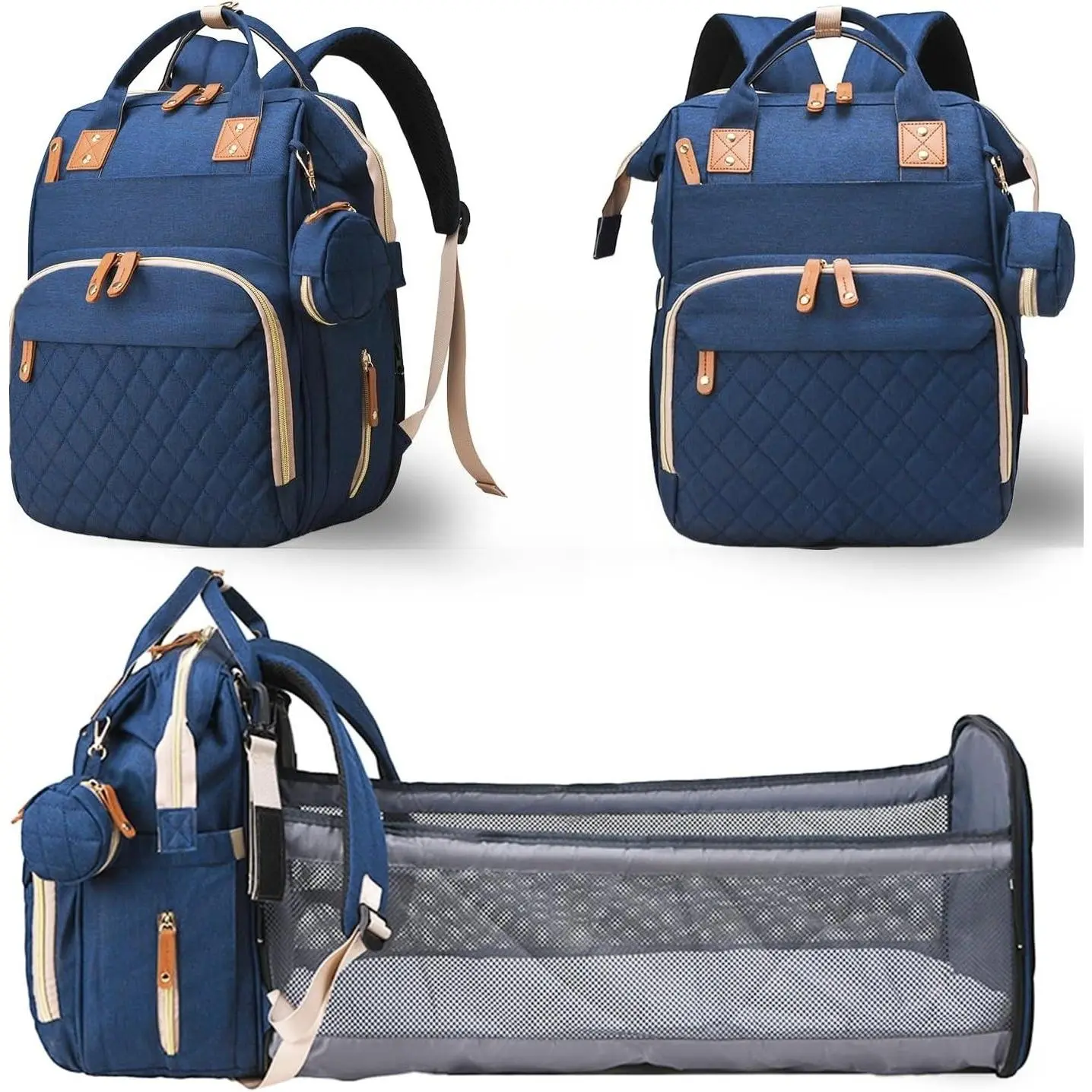 3-in-1 Waterproof Diaper Backpack with Changing Station, USB Port & Foldable Pad - Large Travel Baby Bag for Mom and Dad (Blue) bag unisex ,Baby girl boy diaper bag travel backpack
