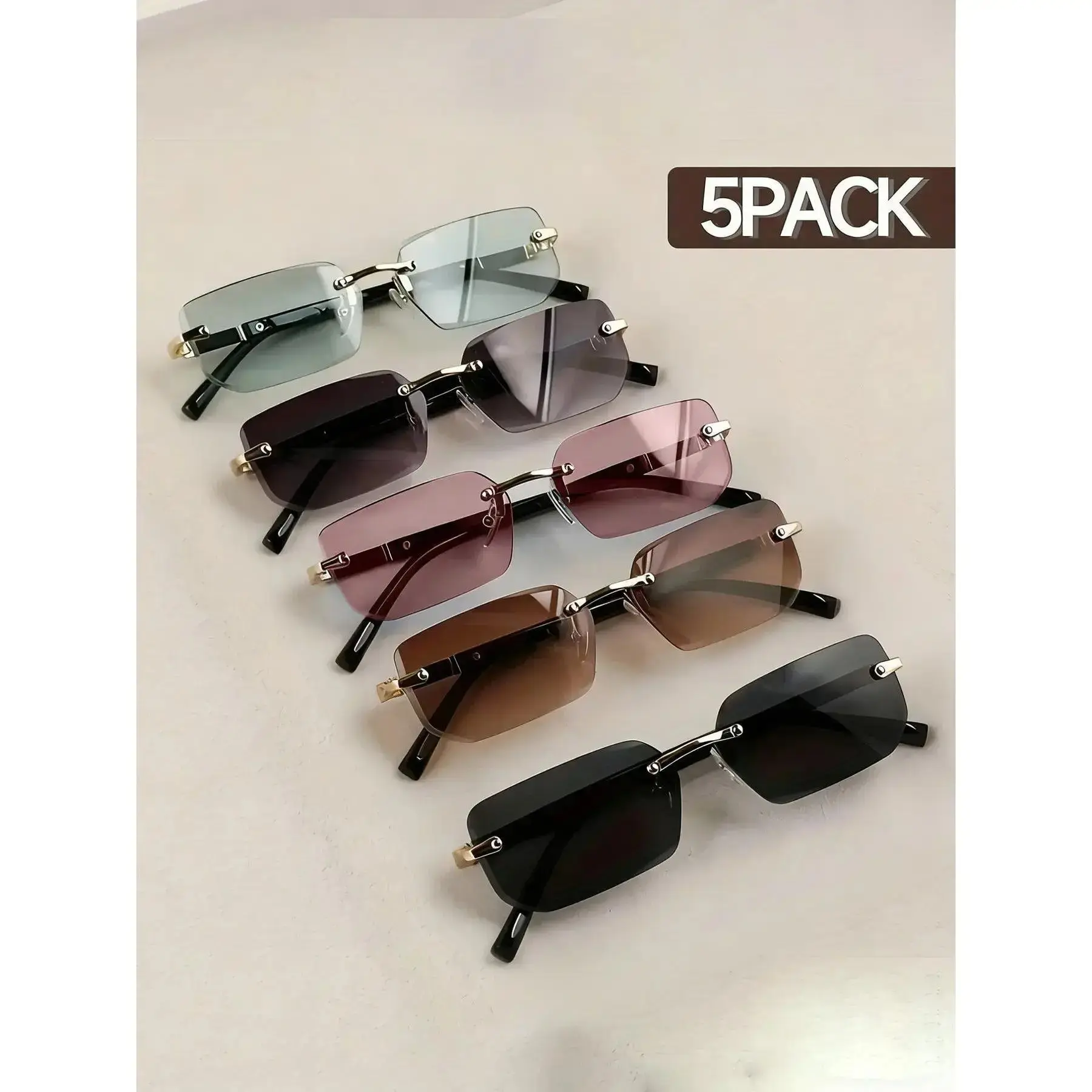 5 Pairs Y2K Rimless Rectangle Sunglasses for Women Tinted Lens Square Glasses Baddie Clean Girl Aesthetic 90s Vintage Eyewear Set tiktokshopbacktoschool