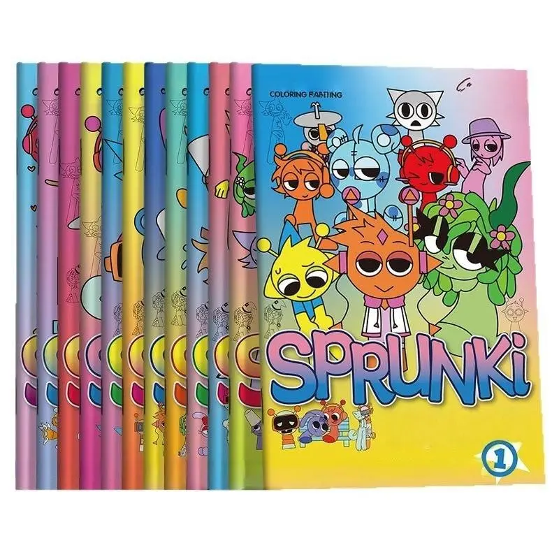 12-Book Coloring Book Set, Sprunki Theme, Enhances Creativity and Focus, Perfect Gift for School, Christmas, Birthday, Portable Drawing Kit