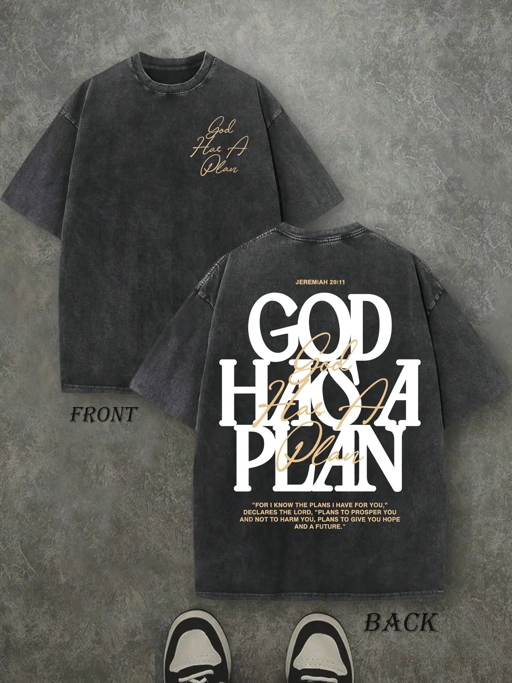 Unisex Streetwear Tee in Heavyweight 230gsm Silky Cotton, Vintage Washed 'God Has a Plan' Print Top - Christian Garment for Sports