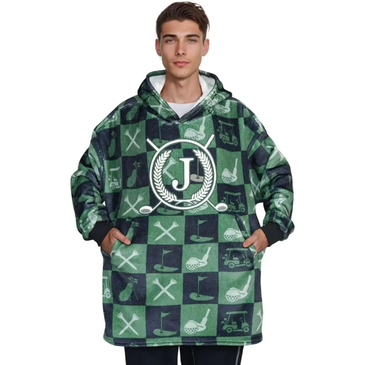 Personalized Golf Gifts for Men, Golf Lovers, Golf Players & Coaches, Wearable Flannel Golf Blanket Hoodie,  Size, Green