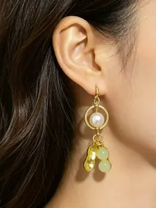 New Traditional Style Imitation Jade Peanut Earrings, Vintage Round Ring Pendant, Fun Shape Ear Jewelry for Women