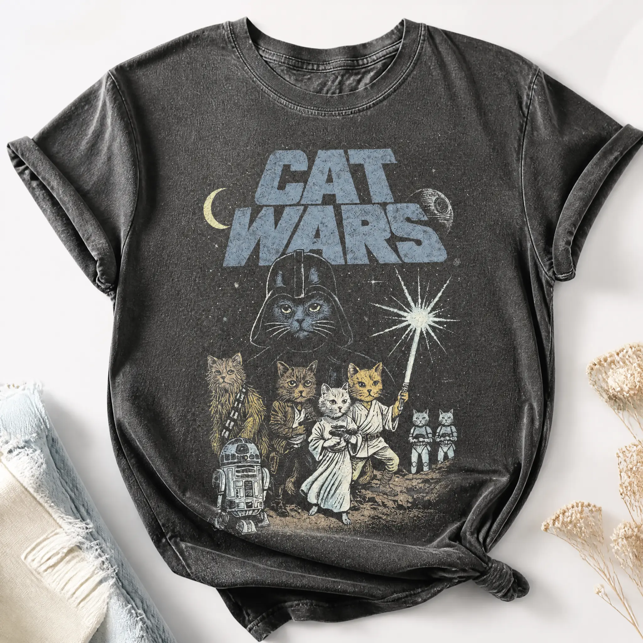 Cat Wars Vintage 90s Graphic Shirt, Retro Space Cat Tee, Funny Cat Warrior Shirt, Cat Lovers Gift, Sci-fi Top, Nerdy Cat Tee,Vintage oversized tshirt