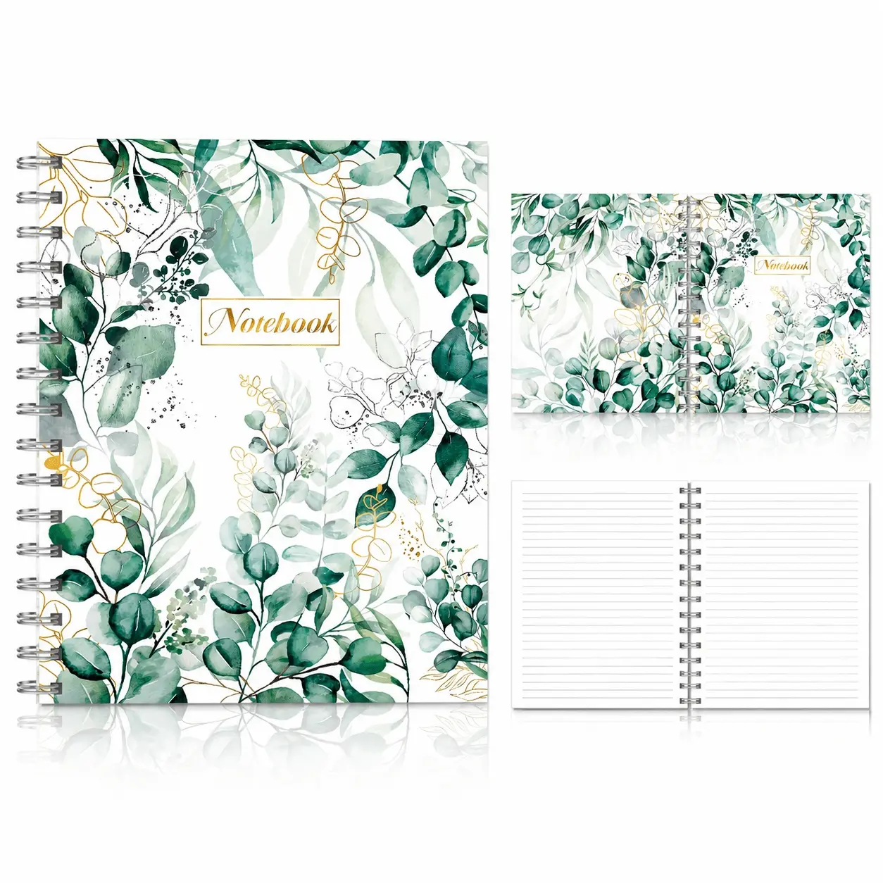 2PCS A5 Spiral Notebooks with Eucalyptus, Eucalyptus Leaf Coil Notebooks, Vintage Portable Green Leaf Spiral Notebooks for Back-to-school, 90 Pages, 20×16cm, Double-sided , Suitable for University Classes, Office Notes and Daily Inspiration Journaling