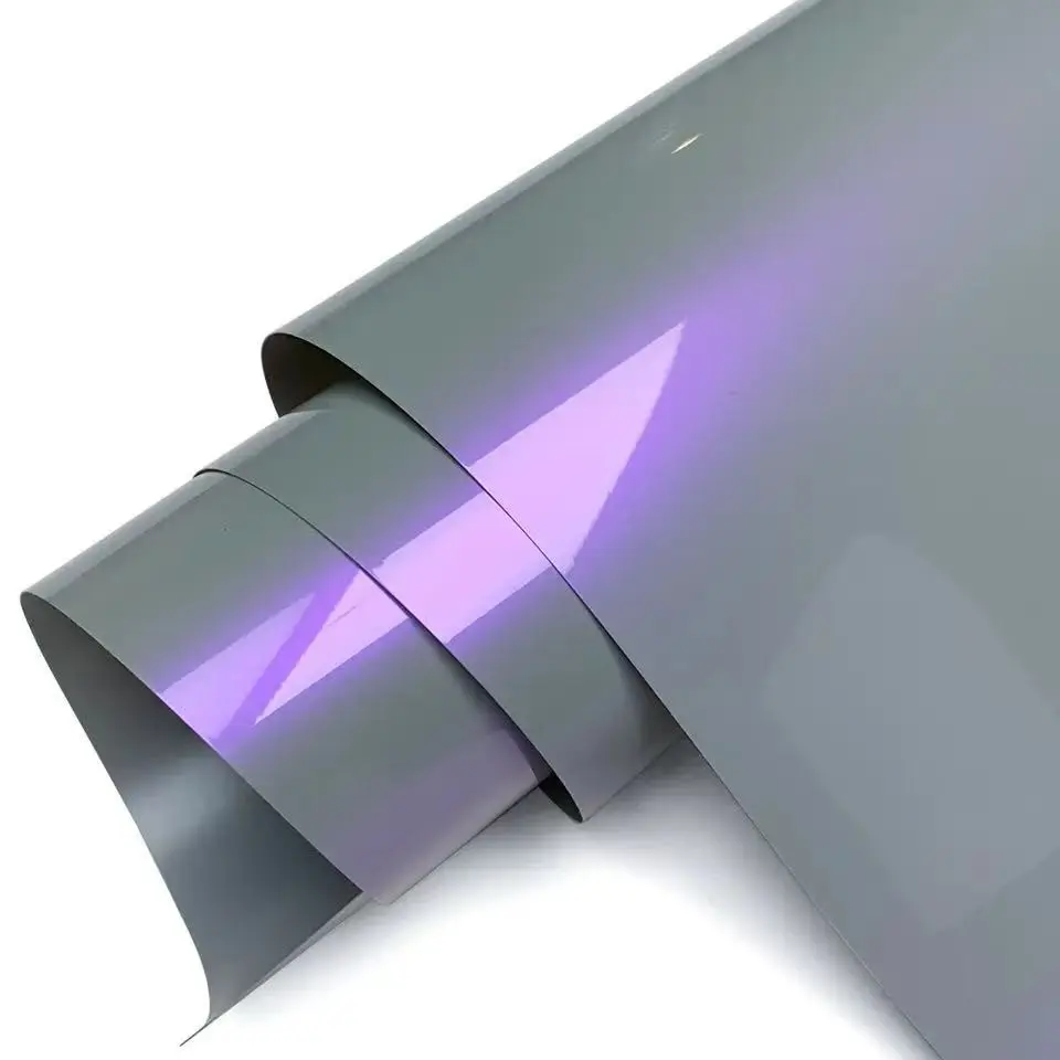 Premium Glossy Magic Dreamy Candy Vinyl Wrap Film Color Change Chameleon Grey to Purple Car Wrapping Decal Self Adhesive