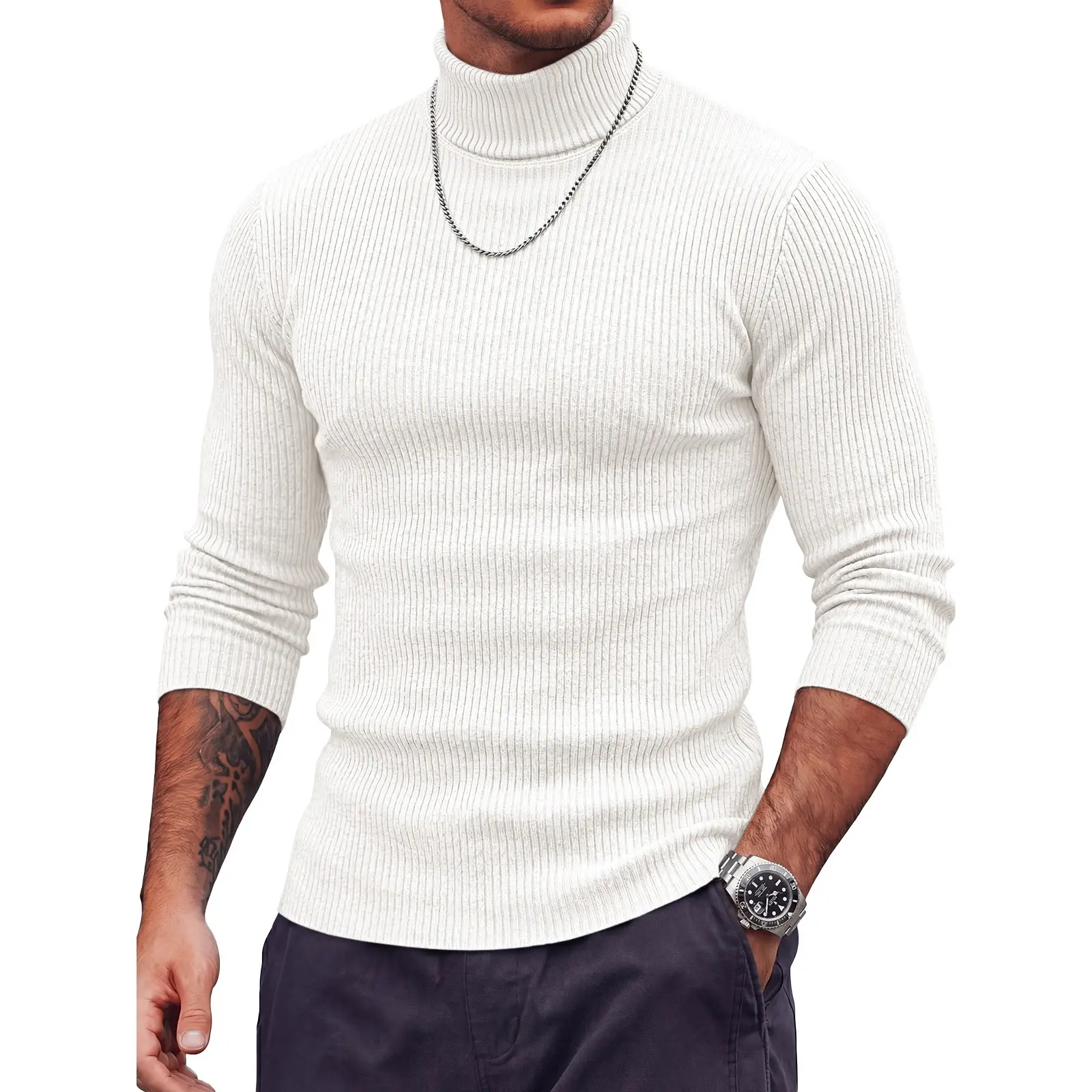 Runcati Mens Turtleneck Sweater Slim Fit Casual Ribbed Knitted Pullover Fall Winter Basic Warm Sweaters