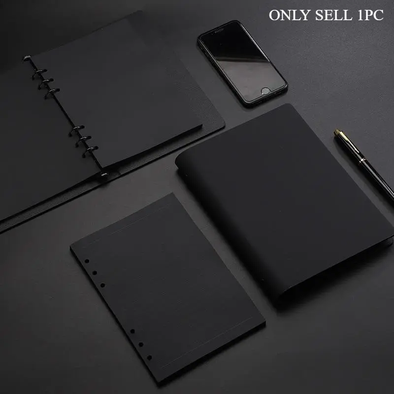 A5 black business notebook with a refillable loose-leaf design, featuring 80 sheets of high-quality black cardstock; a professional notebook suitable for office use and meetings.