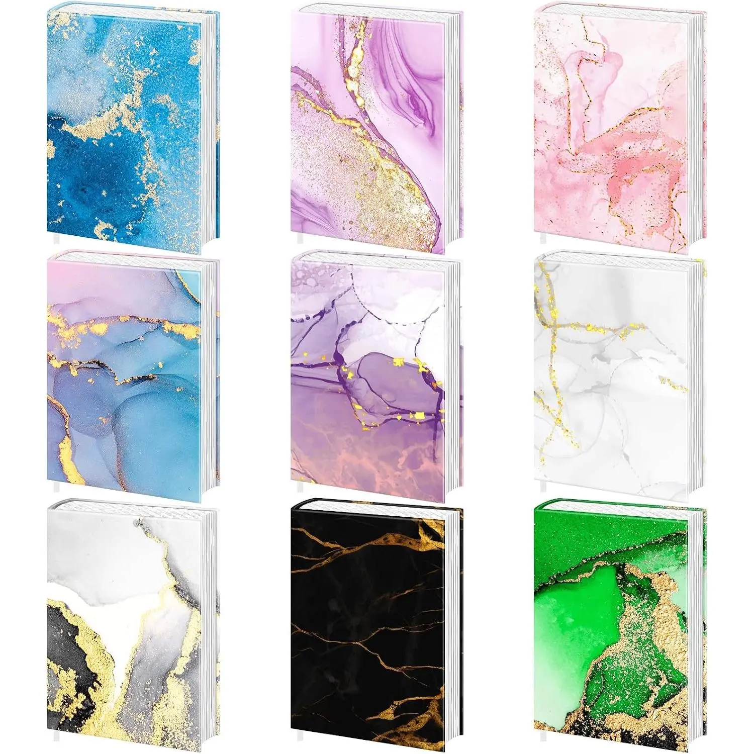 9 Pack Stretchable Book Covers,Reusable Jumbo Book Sleeves Protector for Hardcover Paperback Books Textbooks up to 9 x 11in,Fabric Books Jacket for Back to School